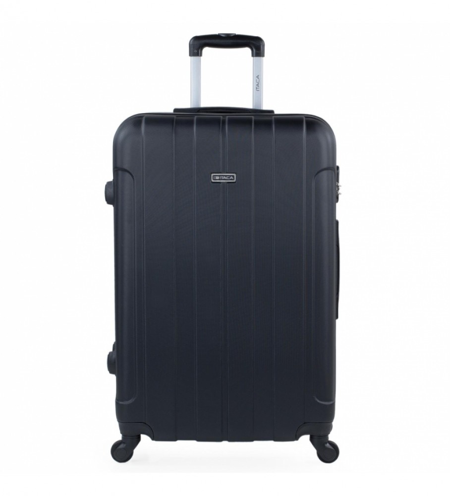 Mala de viagem rígida grande ITACA XL com 4 rodas 771170 preta - 73x48x28cm -