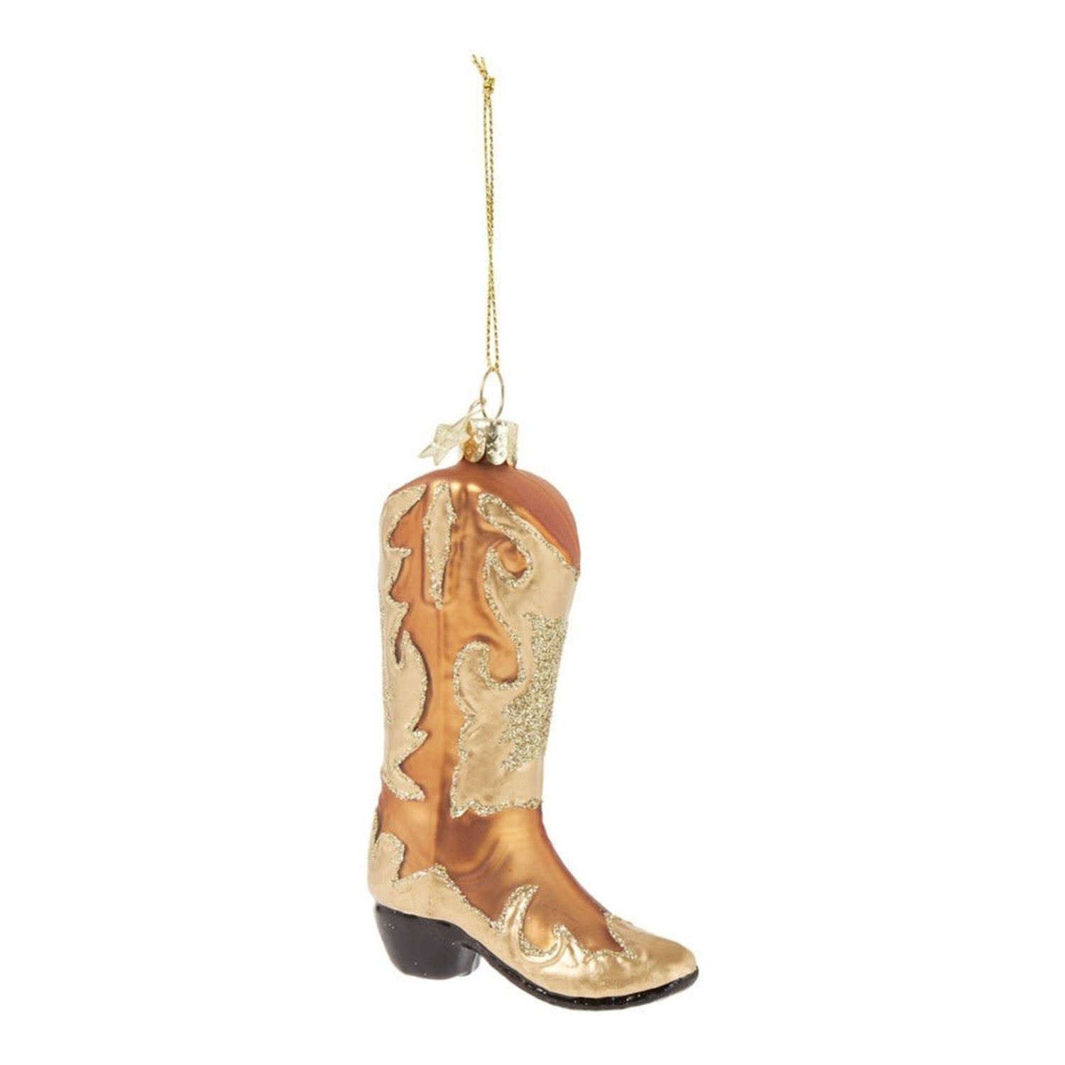 Vondels: Brown Gold Glitter Cowboy Boot kersthanger 10,5 cm