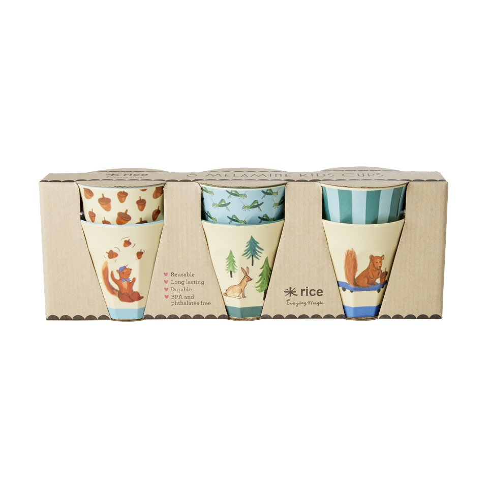 Rice - Melamine Cups with Happy Forest Prints - Blue - Small