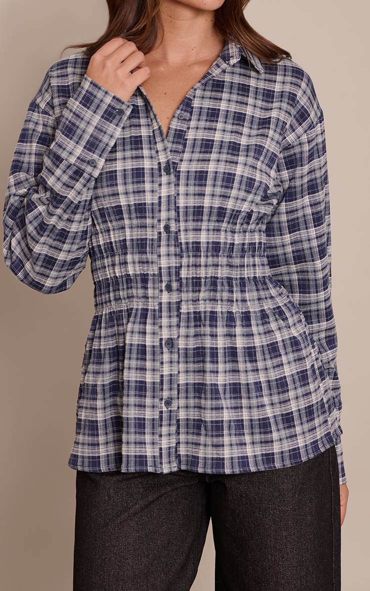 Bleu Chemise À Carreaux Avec Taille Froncée