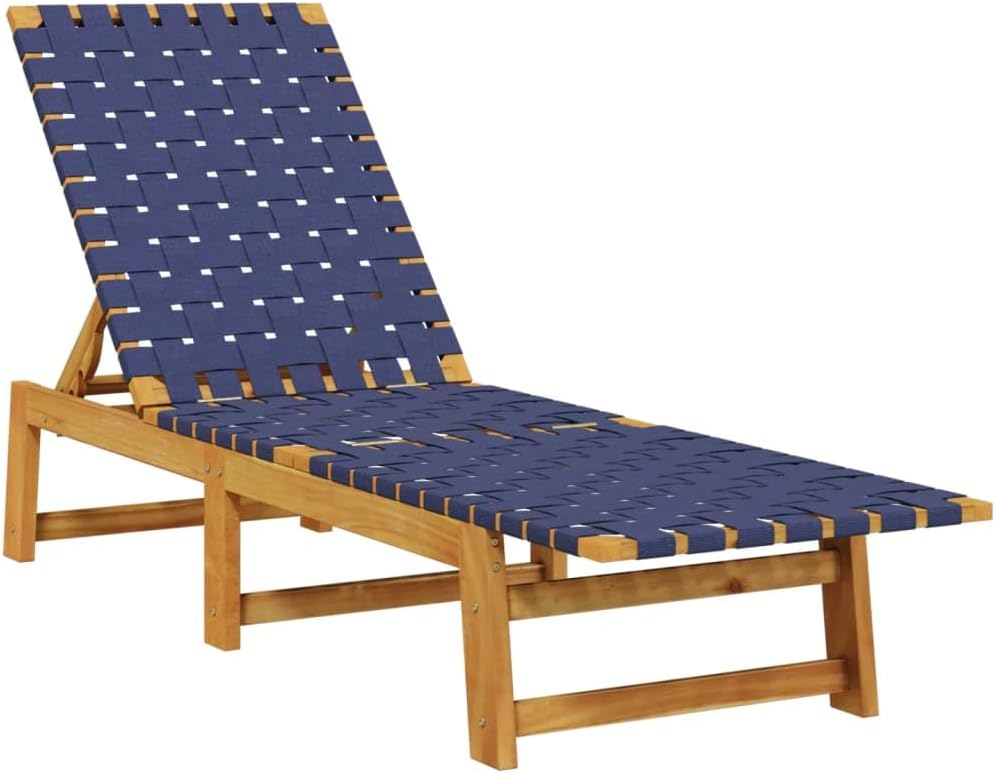 vidaXL Sonnenliege, Gartenliege Verstellbare Rückenlehne, Relaxliege für Terrasse Garten Pool, Strandliege Liege Gartenmöbel, Dunkelblau Massivholz Akazie Stoff