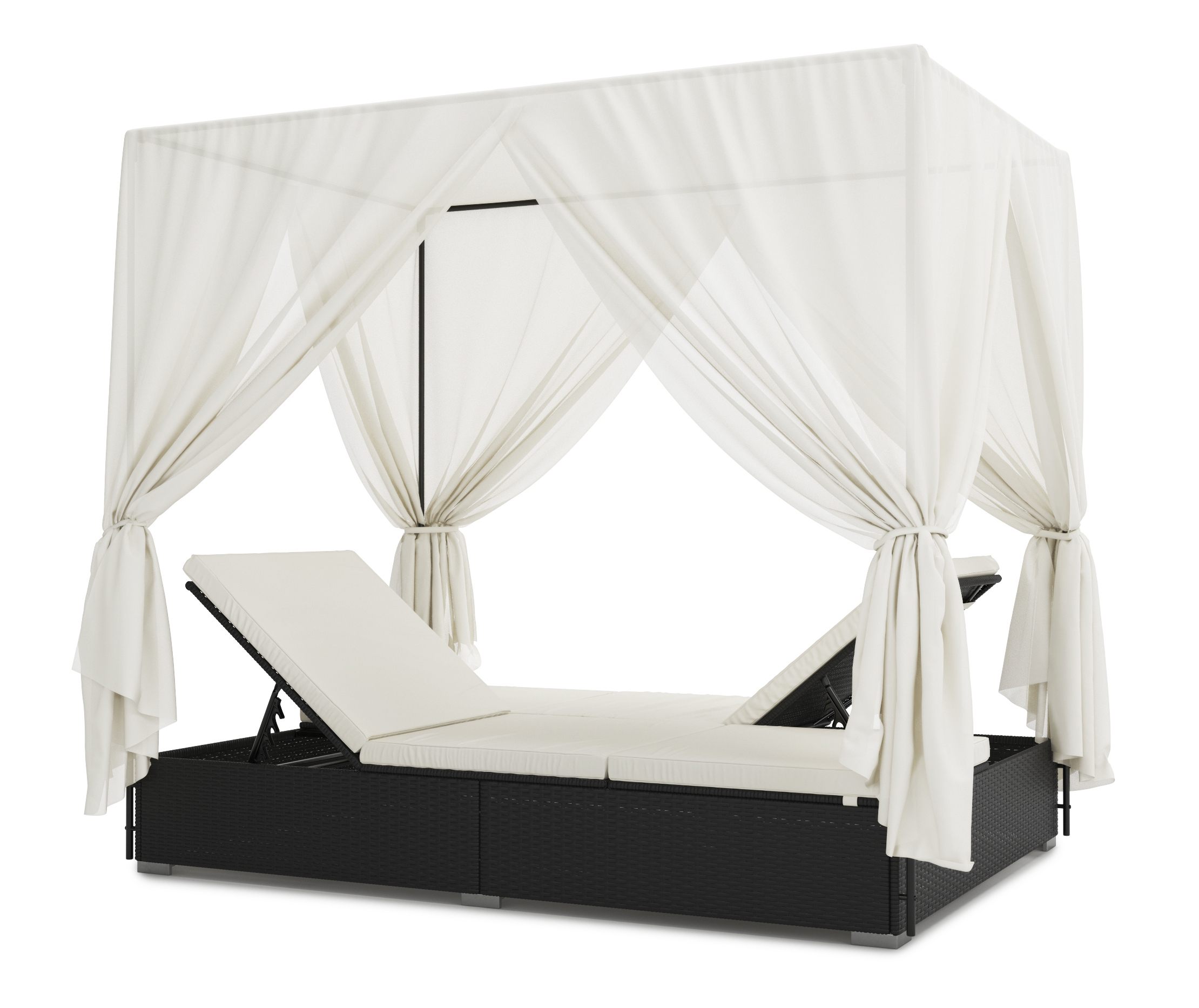 Sonnenbett Rattan schwarz/weiss