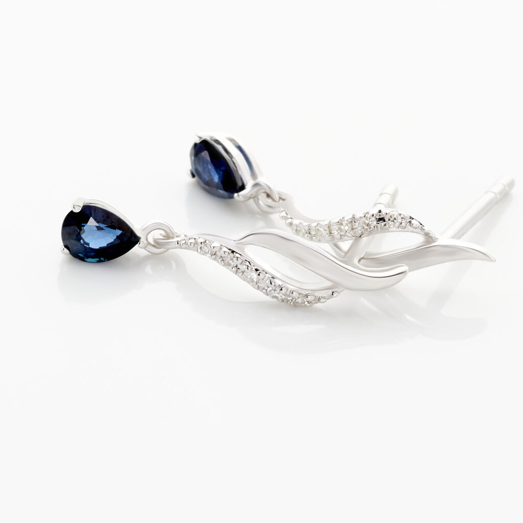 Boucles D'oreilles Puces Nolia Or Blanc Saphir Et Diamant