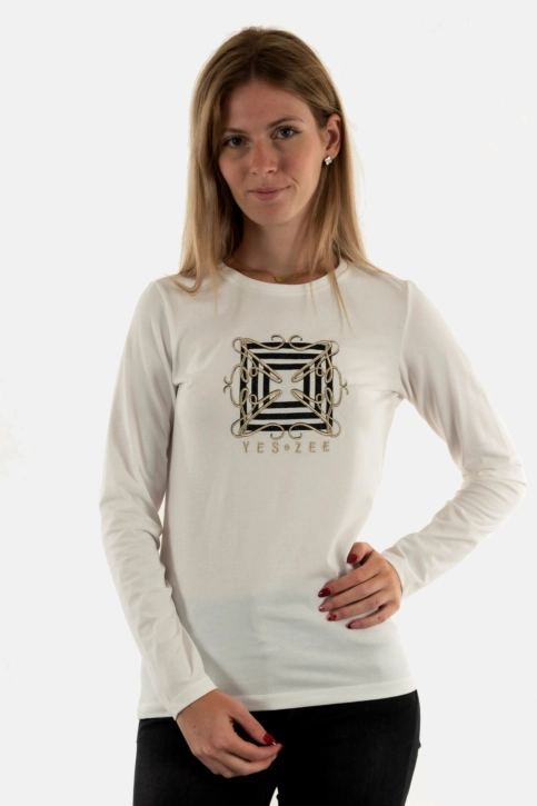 Tee shirt manches longues yes zee t034 s702 0157 avorio