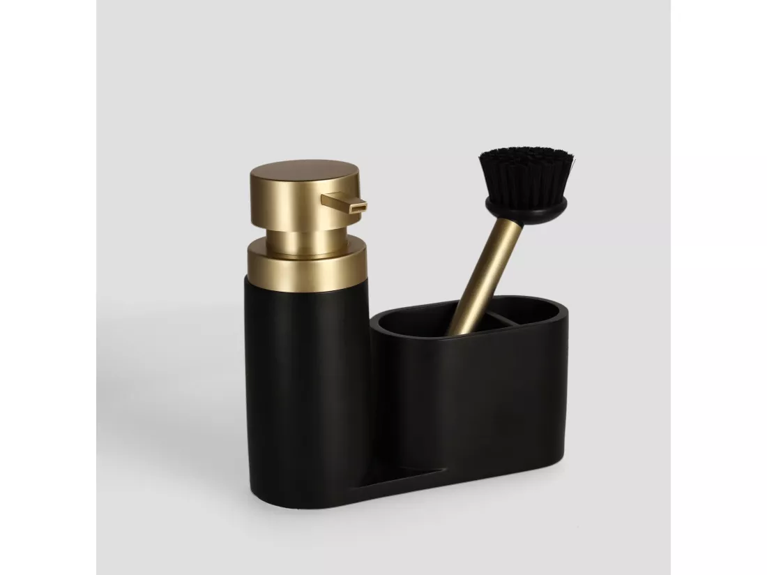 Distributeur Avec Support Pour Éponge Et Brosse Marcos Noir Moyen 17.5 x 6.5 x 18.5