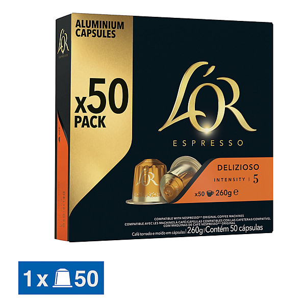 Café L'OR Espresso Delizioso intensité 5, boite de 50 capsules