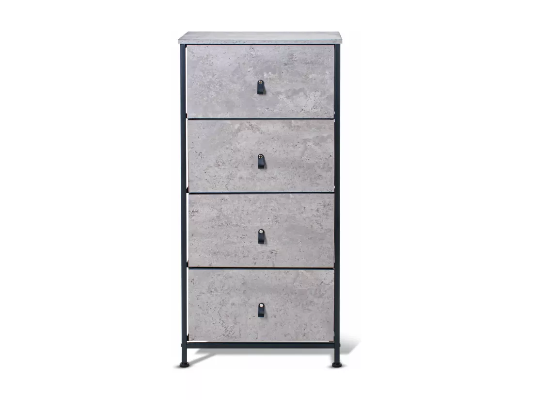 Apollonia - Commode 4 tiroirs en tissu, façade et étagère supérieure en bois mélaminé stratifié