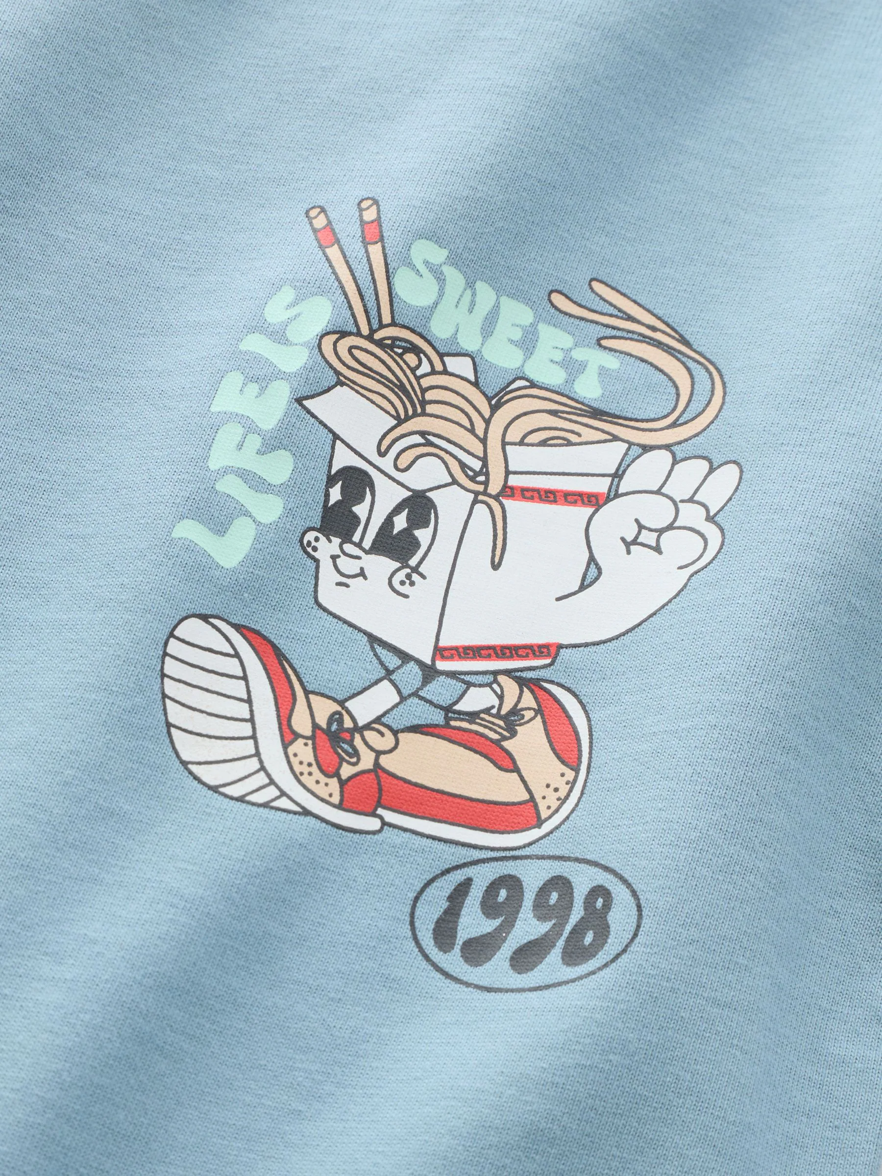 Blauw Noodle Up - T-shirt met lange mouwen en print op de rug (3mnd -8jr)