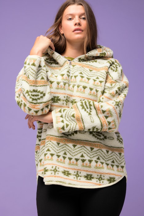 Teddyfleece-Hoodie, oversized, Print, Kapuze, Langarm