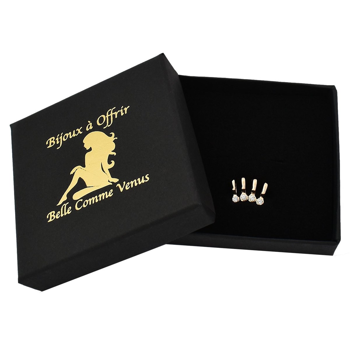 Clip d'oreille earcuff 4 rangs serti d'oxyde de zirconium rond clos Plaqué OR 750 3 microns