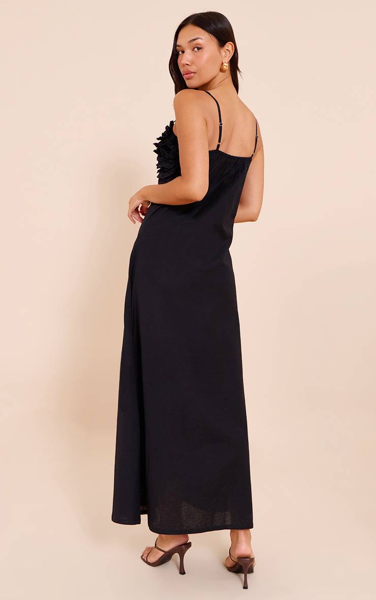 Noir Robe Longue À Buste Fleuri