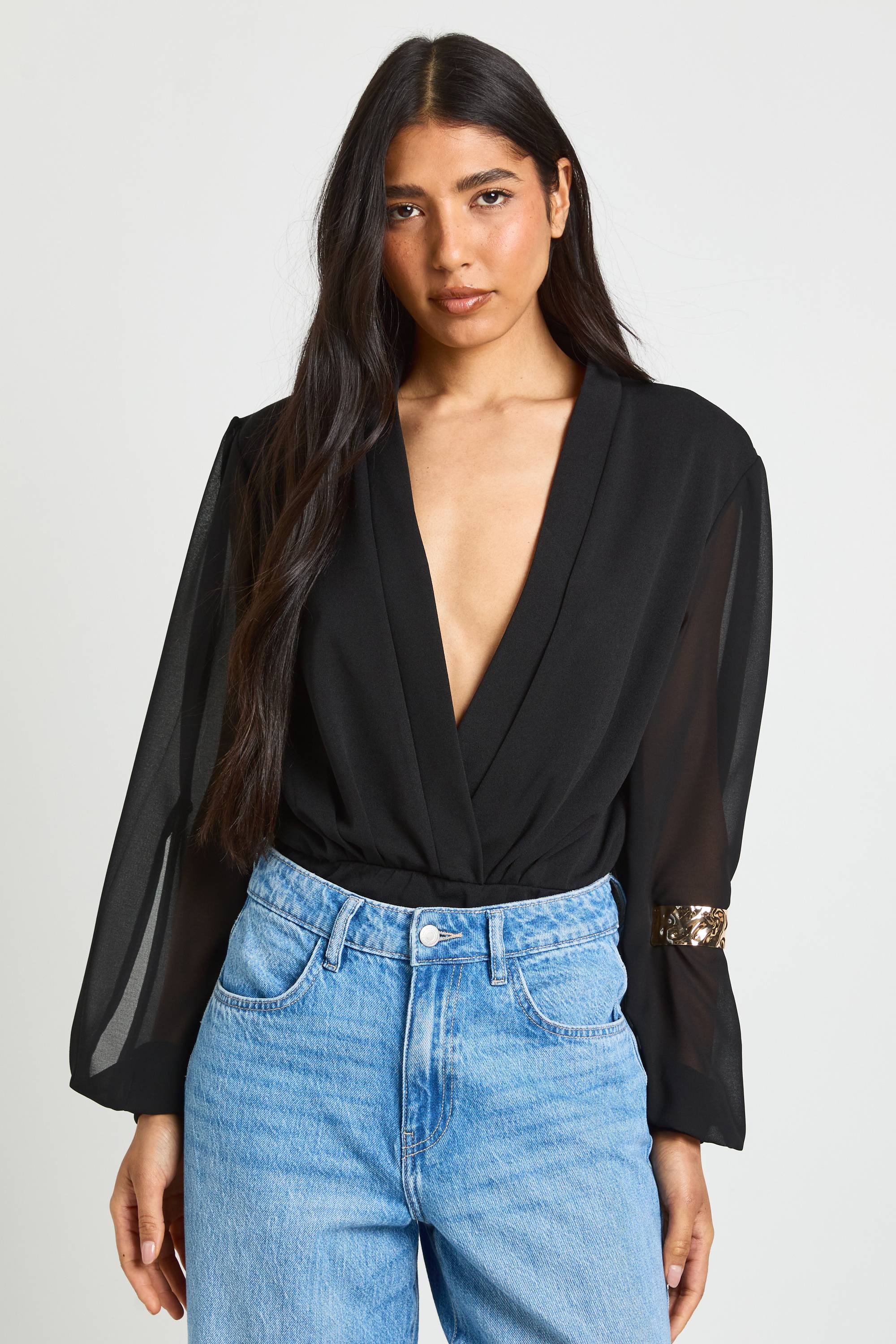 boohoo Body Tall Cache-cœur À Manches En Mousseline