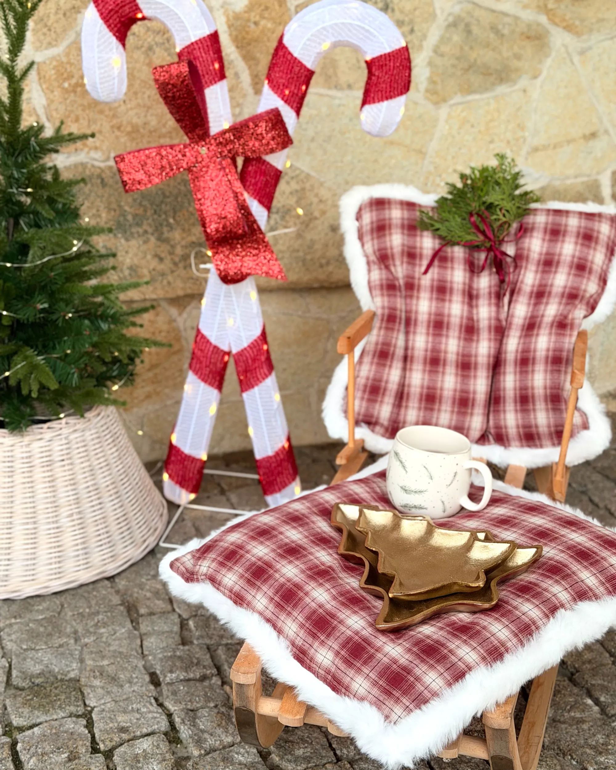 Set van 2 sierkussens BROOKIES 45 x 45 cm Donkerrood kerstmotief