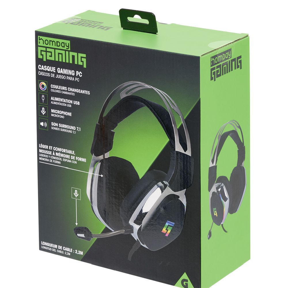 Casque gaming PC Homday avec micro et LED multicolores
