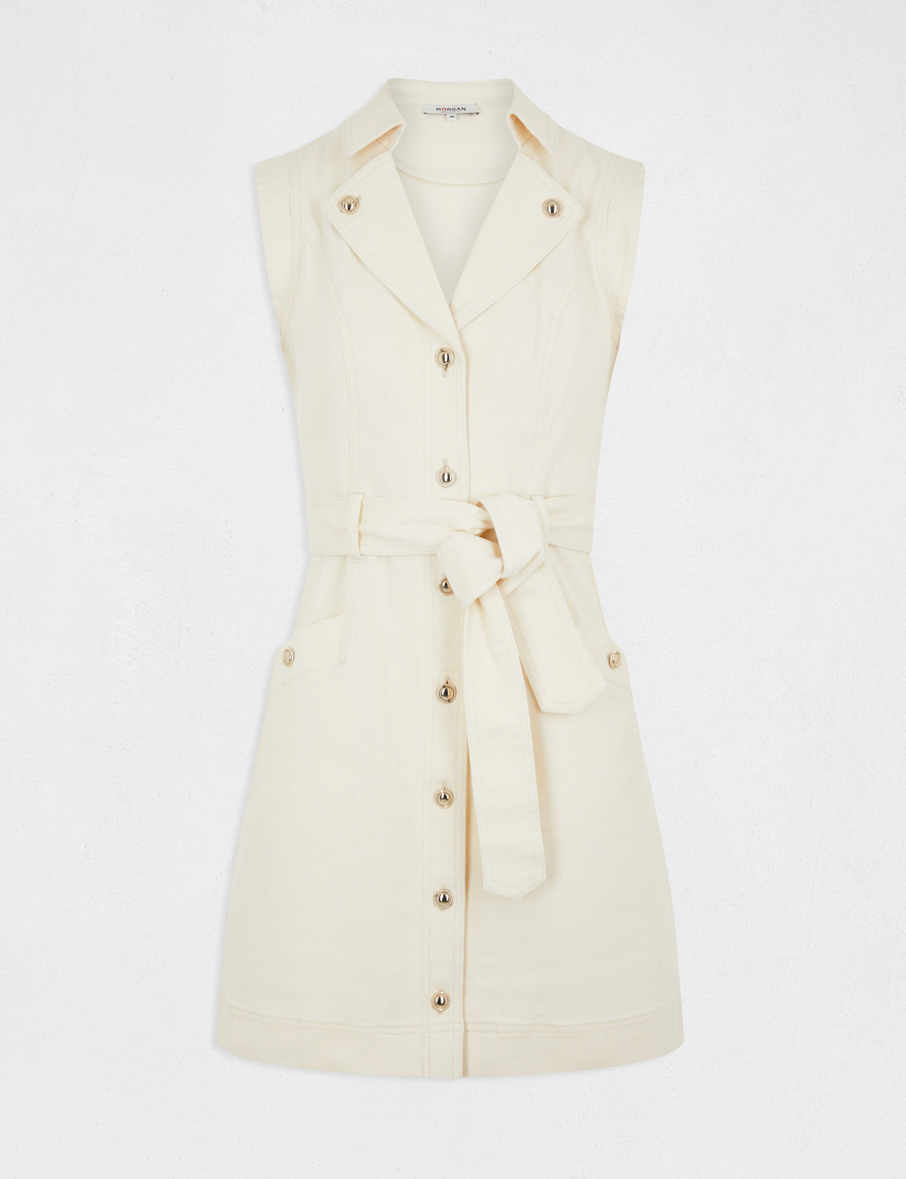 Robe droite boutonnée ceinturée ecru moyen femme - ecru_moyen