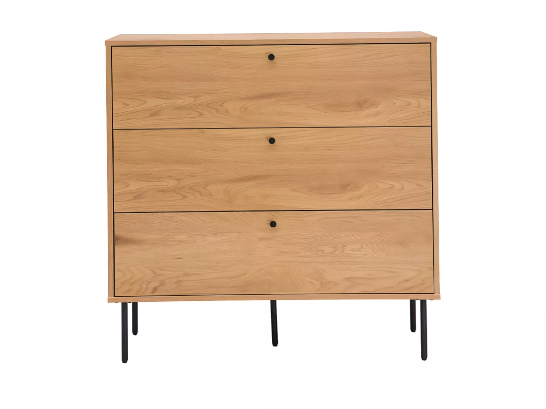 Commode finition bois clair chêne et pieds métal noir 3 tiroirs L100 cm PERNELLE