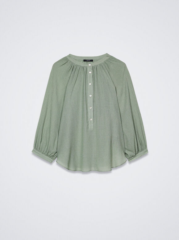 Camisa estruturada com mangas bufantes - Verde