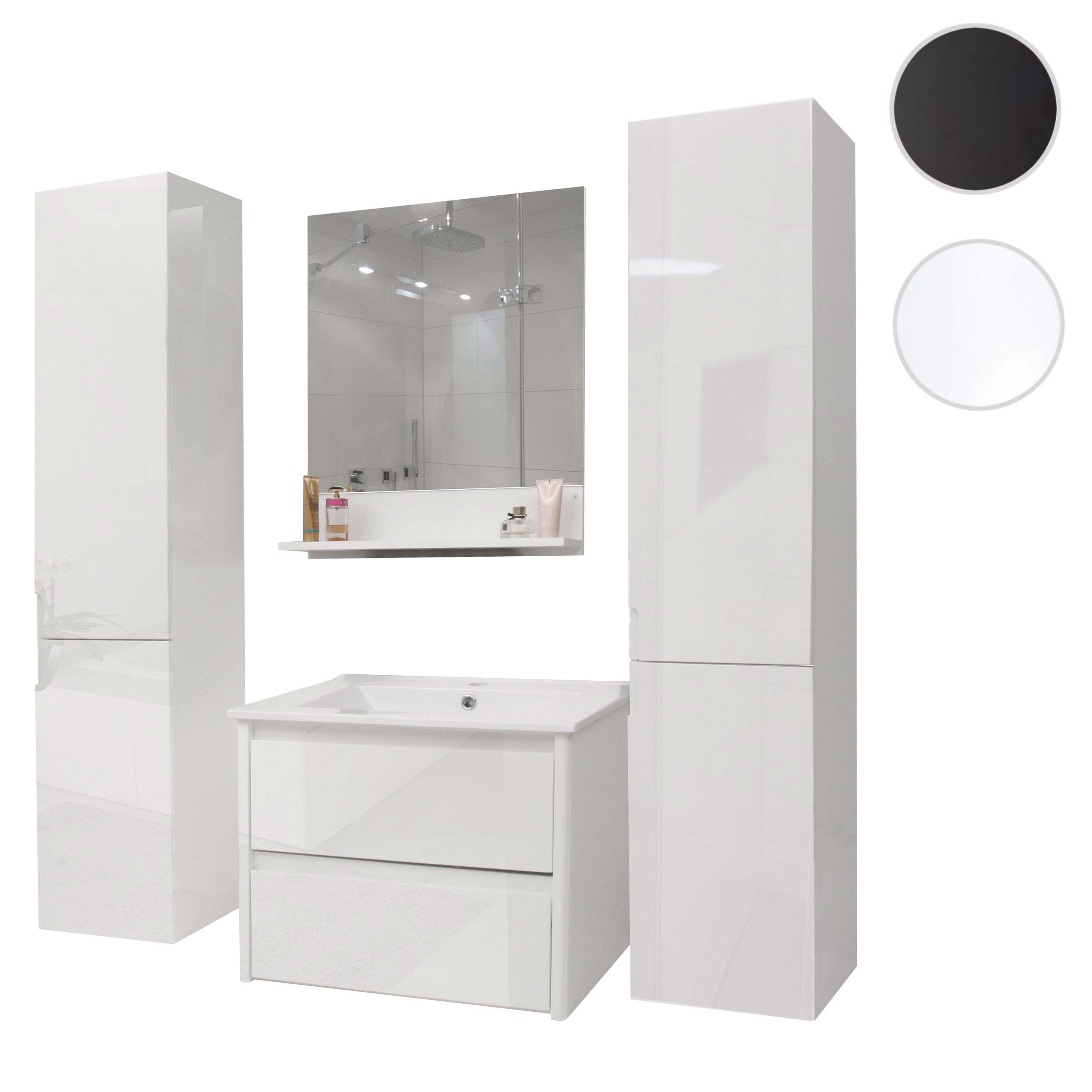 Badezimmerset XL MCW-B19, Waschtisch Wandspiegel 2x Hängeschrank, hochglanz ~ weiß
