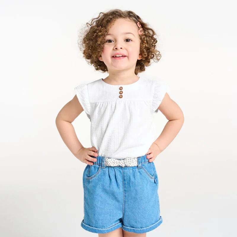 Blouse coton seersucker blanc bébé fille Blanc