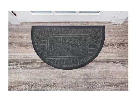 Tapis d'entrée demi-lune - 45 x 75 cm - Feuilles - Gris
