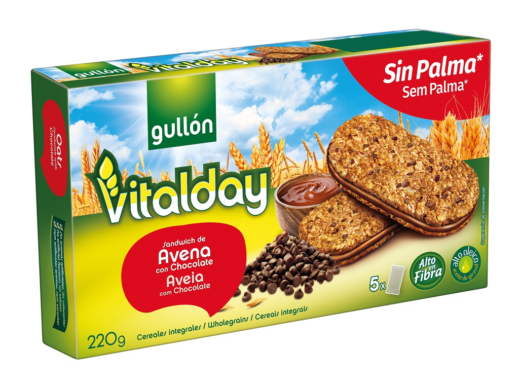BOLACHA GULLON VITALDAY CHIPS CHOCO RECHEIO AVELÃ 220G
