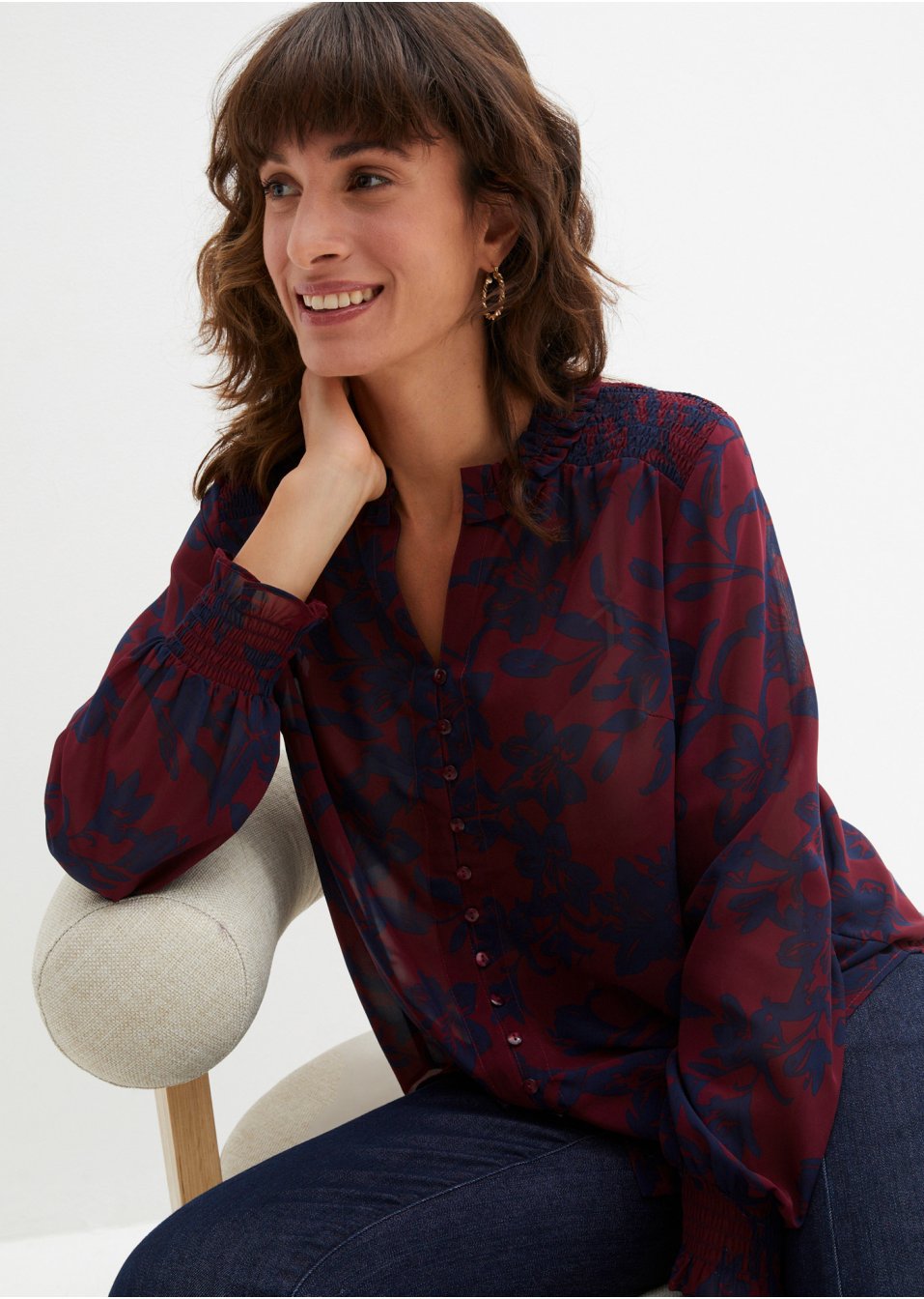 Chemisier en chiffon avec smocks