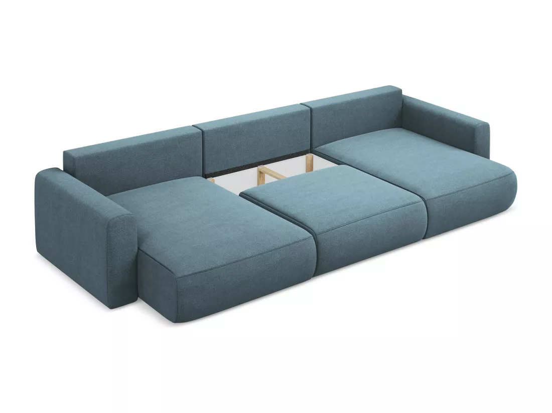 Canapé d'angle panoramique convertible en tissu texturé - bleu clair - KAPUA