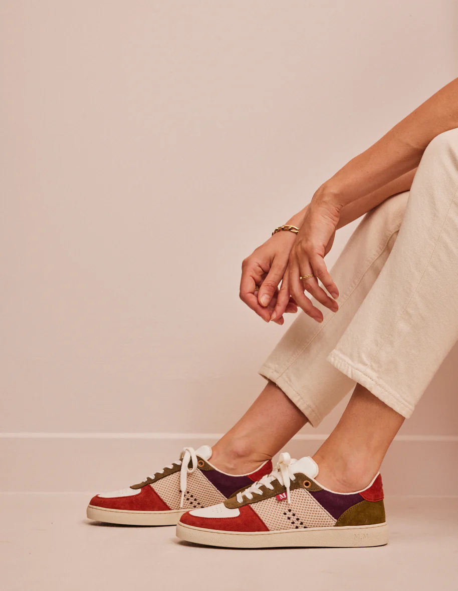 Baskets basses Marie - Suède et mesh terracotta blanc kaki