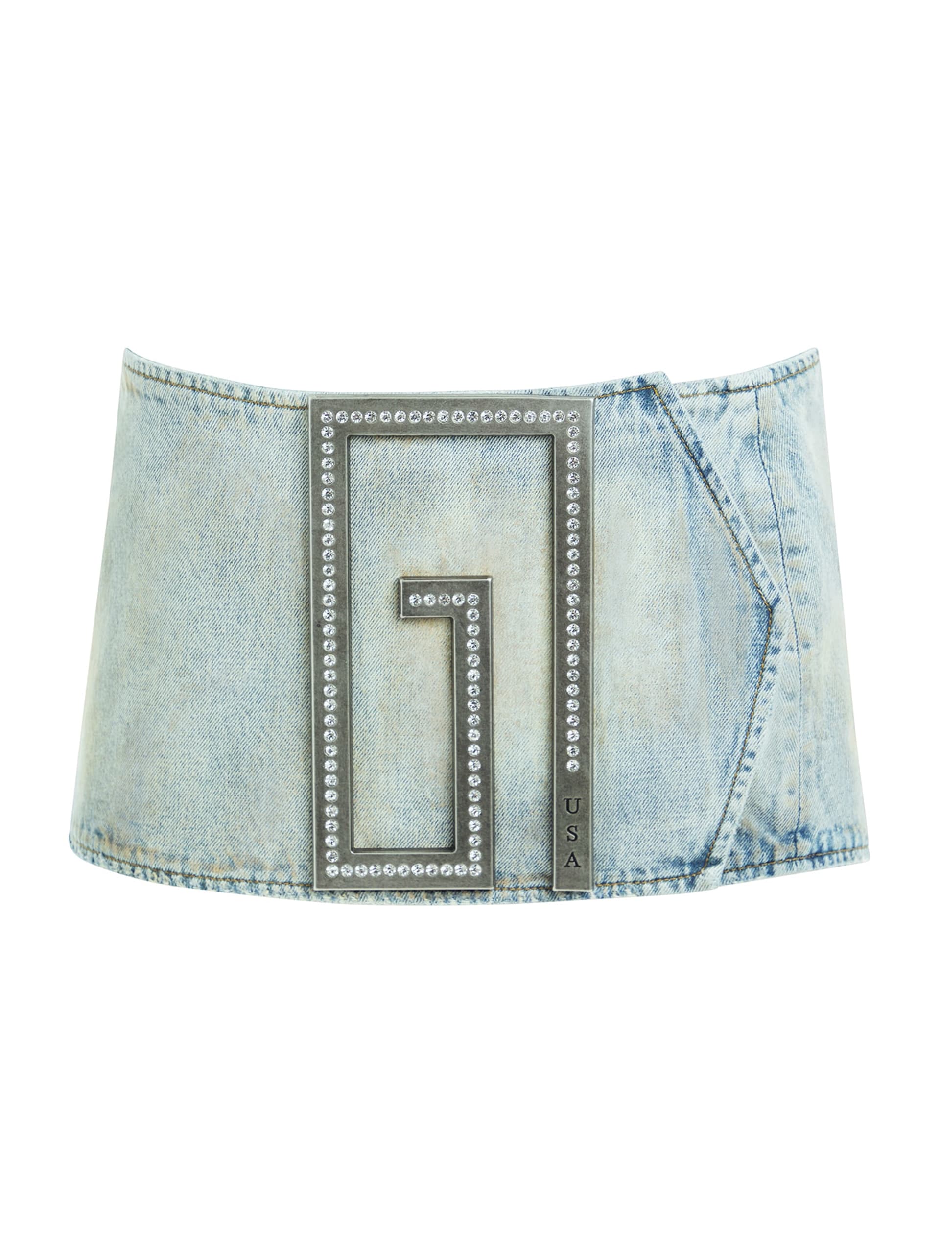 minissaia jeans com cinto