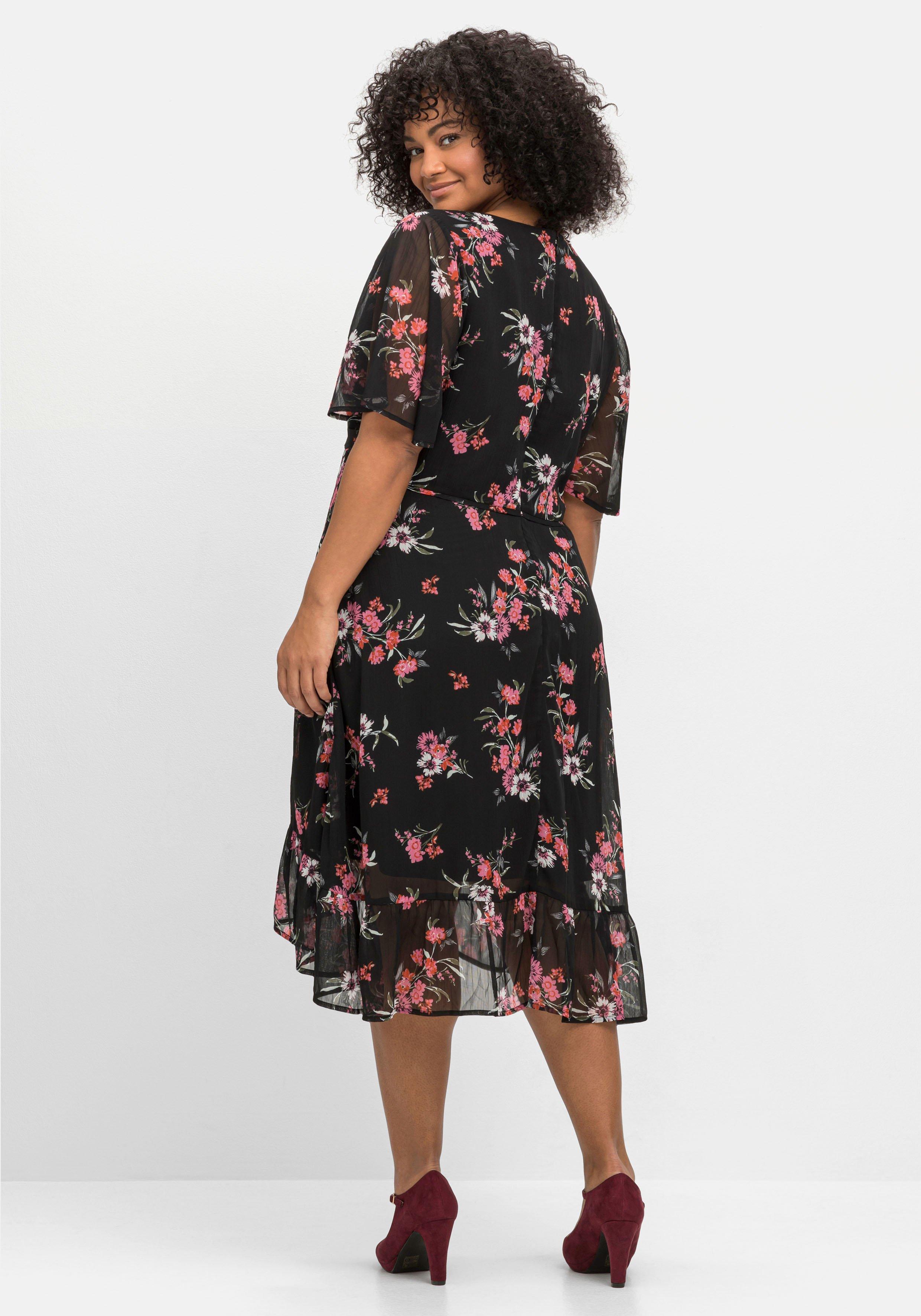 Chiffonkleid mit Blumendruck und Flügelärmeln