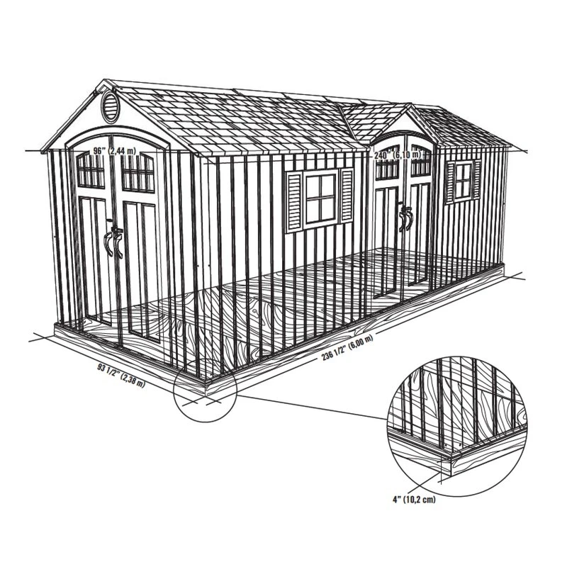 Casinha de jardim de plástico de 6 m x 2,4 m