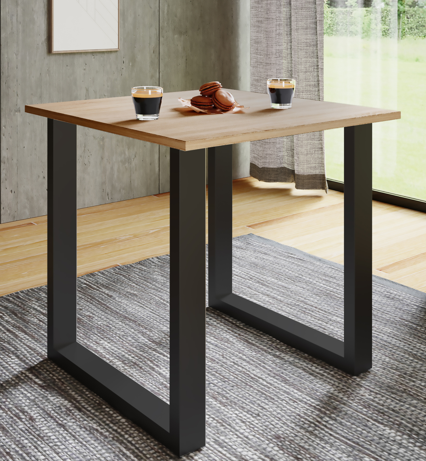 Esstisch XONA - Sonoma Eiche - schwarzes U-Fußgestell - 80x50 cm