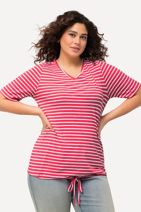 Shirt, Ringel, Saumband, V-Ausschnitt, Halbarm