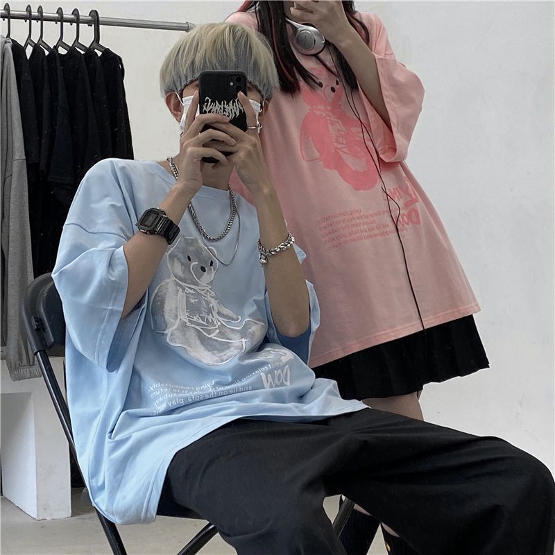 Porstina - Oversized T-shirt met berenprint en elleboogmouwen