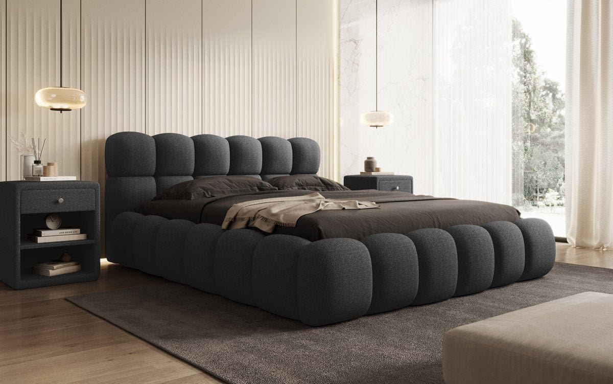 Luxusbetten24 Designer Polsterbett Boston Bouclé 180x200 mit Stauraum | Bezug: Bouclé | Farbe: Grau