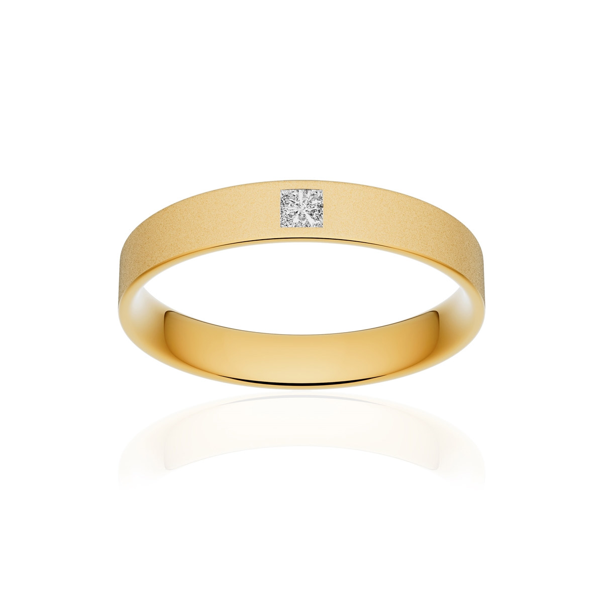 Alliance or 375 jaune sablé ruban plat confort 3,5mm diamant princesse