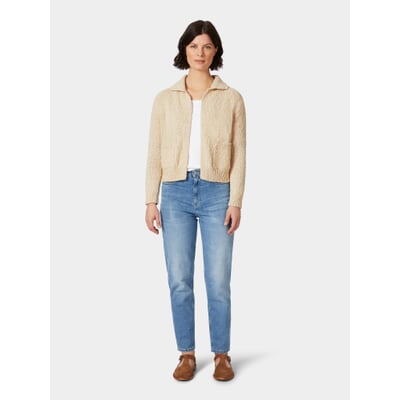 Damen-Strickjacke mit Kragen, Naturweiß