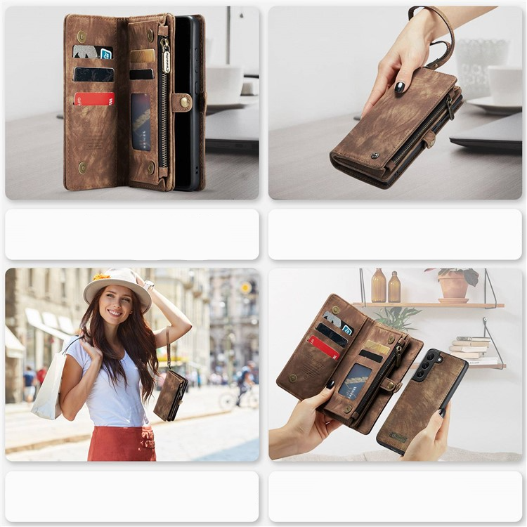 Samsung Galaxy S21 FE 5G 2in1 Leder Tasche   Magnet Hardcase Karten Etui - Braun