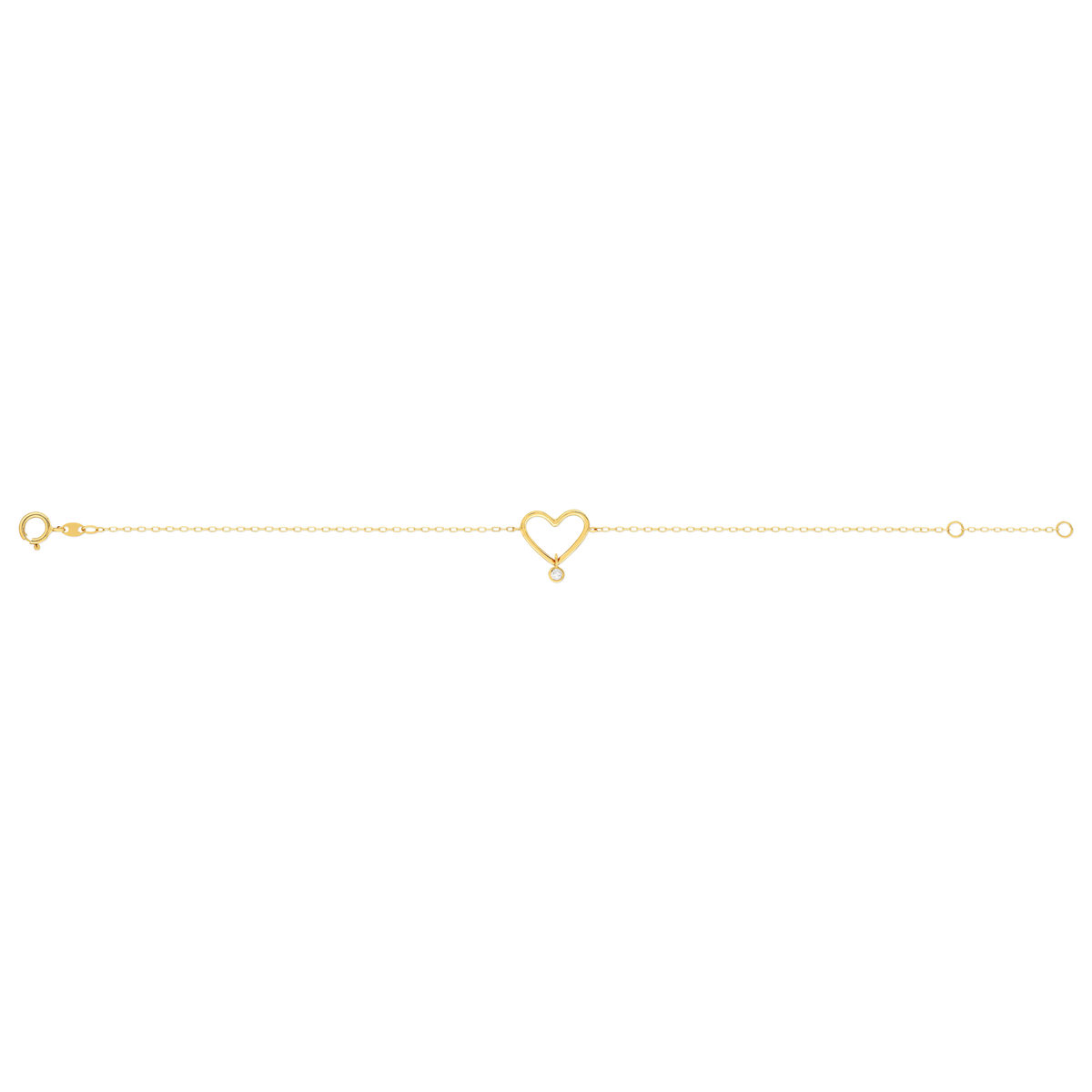 Bracelet or 375 jaune coeur zirconia 18 cm