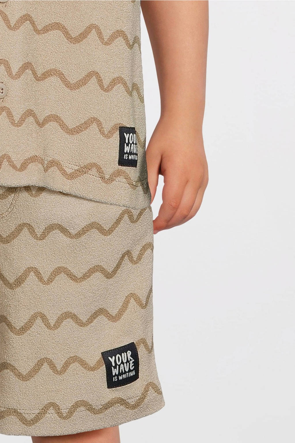 NAME IT badstof overhemd NMMFELO met all over print lichtzand/beige