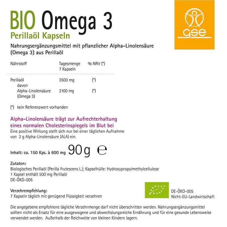 Omega 3 Perillaöl biologische Kapseln, 150 St