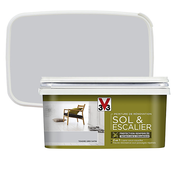 Peinture de rénovation sol et escalier V33 tendre gris satin 2L