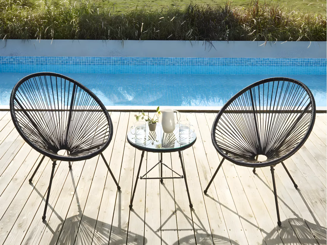Salon de jardin en fils de résine tressés : 2 fauteuils et une table - Noir - ALIOS III de MYLIA