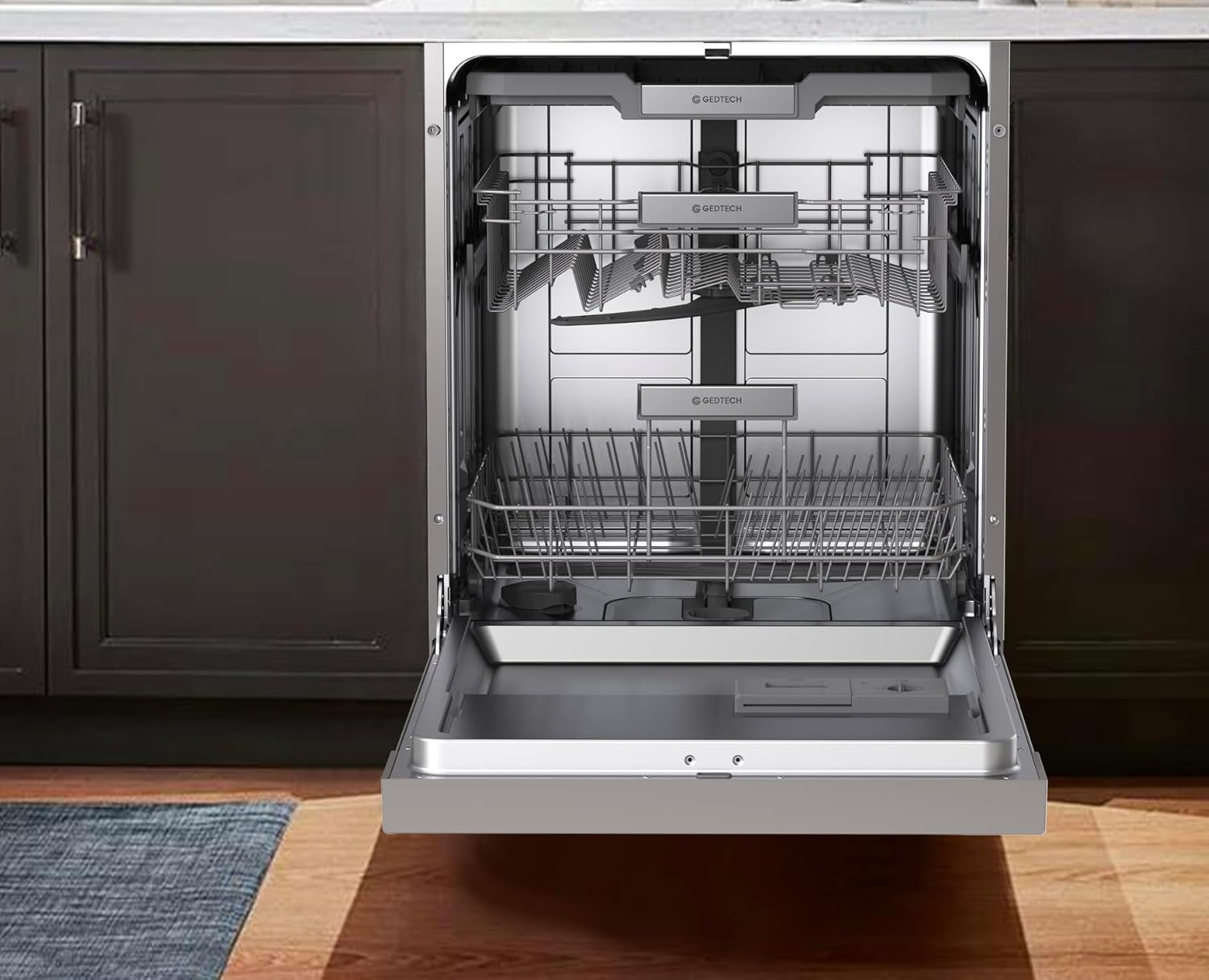 GEDTECH Lave-vaisselle GLV1542DX 15cv - Tiroir à couverts - 42 dB - Ultra silencieux - Départ Différé - Eco - Intensif - Rapide – Faible conso - Classe C - Dark Inox - Protection enfant