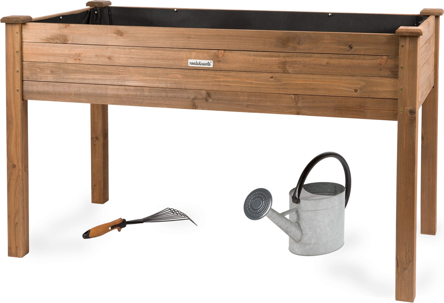 needs&wants® Grote houten verhoogde bak voor tuin, balkon en terras; XL rechthoekige smalle plantenbakset met fleecevoering; kruidentuinbak, decoratief, donkerbruin