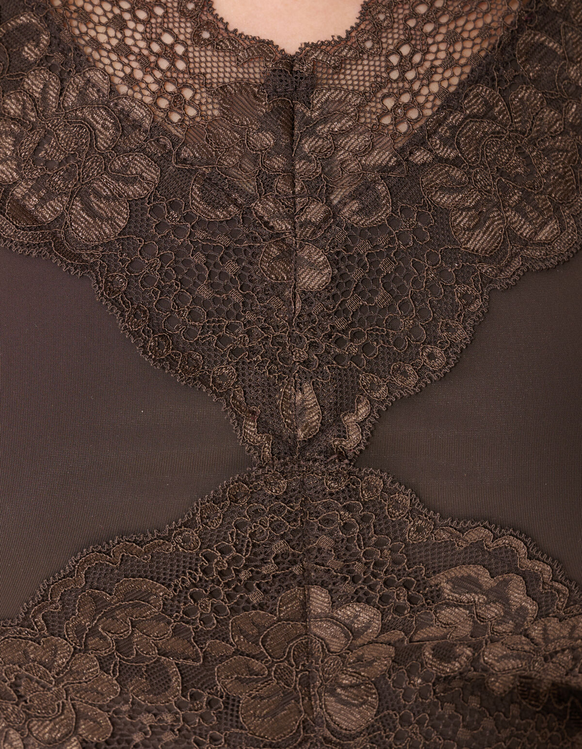 Lace Mix Singlet Donkerbruin