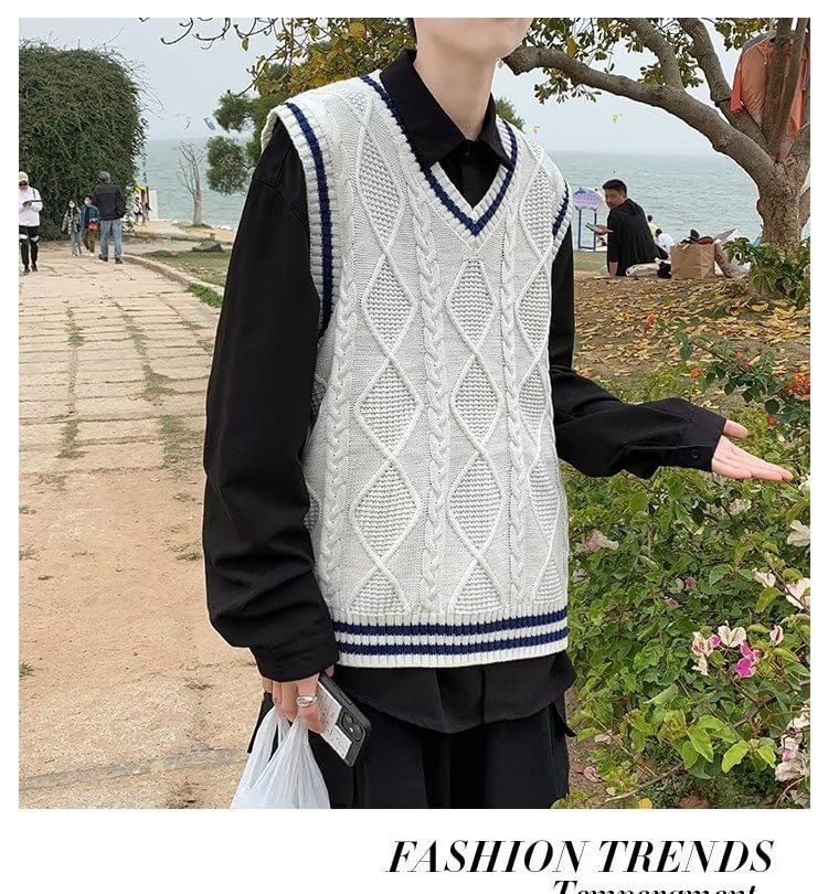 jaywoon - V-hals Argyle Oversized Trui Vest