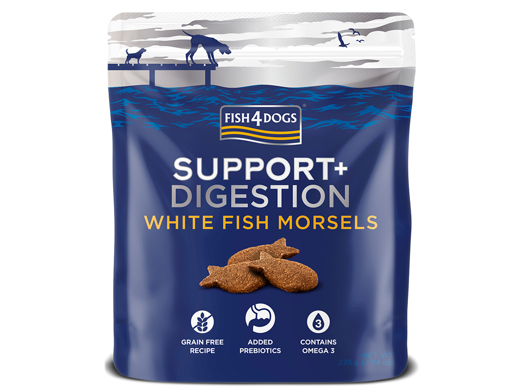 SNACKS CÃO FISH4DOGS PEIXE BRANCO DIGESTÃO 225G