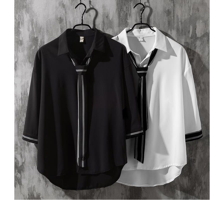 Tonni's - Shirt met stropdas en elleboogmouwen
