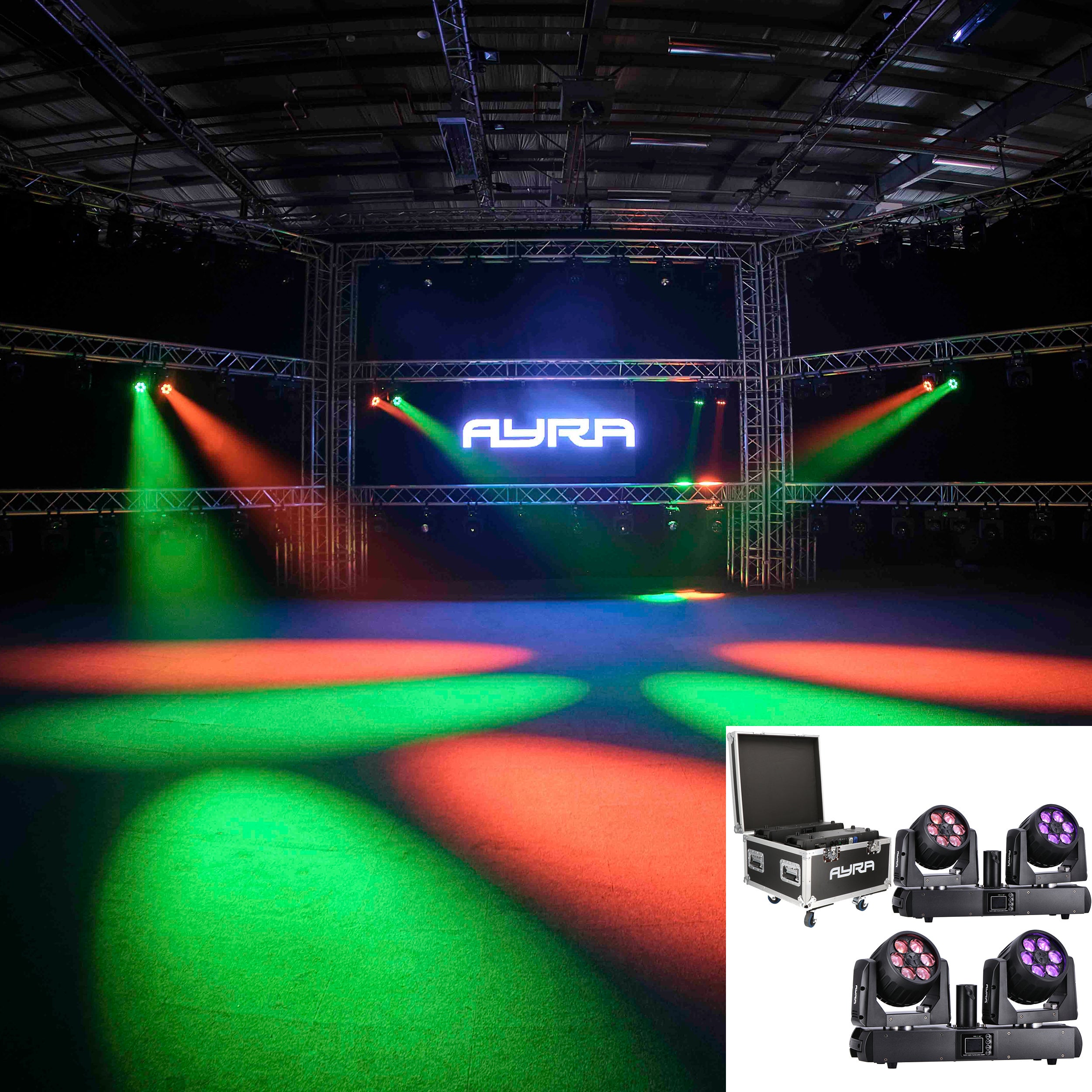 Ayra Vision Twins Wash Zoom LED movinghead set inclusief flightcase